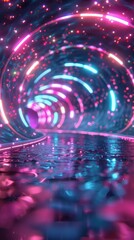 Poster - Neon tunnel, swirling lights, night, abstract background, glowing path