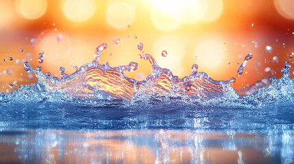 Poster - 
Trendy summer nature banner with pastel liquid colored water surface texture defocused and bright bubbles and splashes create a clean sunny wave scene with space for text or product display

