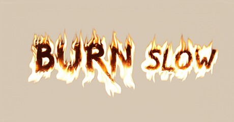 Fototapete - Image displays text BURN SLOW engulfed in flames. Fiery aesthetic creates dramatic visual impact. Words appear consumed by intense heat, suggesting passion or urgency.