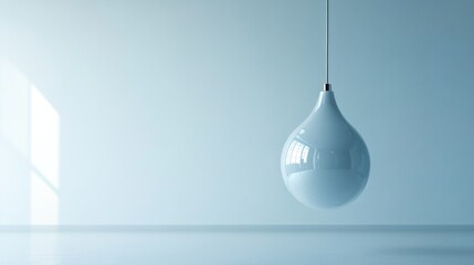 Poster - suspended teardrop light fixture radiating calm and serenity in a spacious powder blue room with sunlit corner reflecting tranquility and a minimalist aesthetic