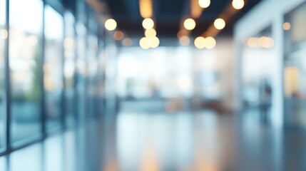 Poster - abstract blurred contemporary office interior with natural light streaming through glass walls creating an atmosphere of spaciousness and modernity for business innovation
