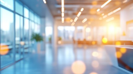 Poster - an ethereal and modern office space with large windows flooding the interior with soft, diffused light creating a sense of calm and professional atmosphere perfect for corporate imagery