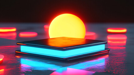 Poster - Illuminated digital representation of property finances abstract studio 3d visualization vibrant colors