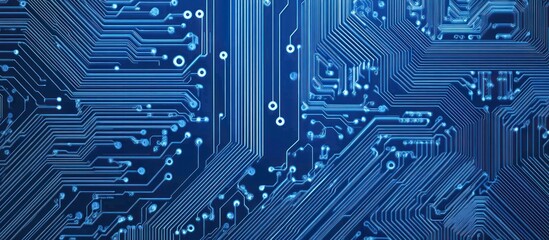 Poster - intricate cyan blueprint pattern representing connectivity and technological advancement, a circuit board design conveys the complexities of modern electronics