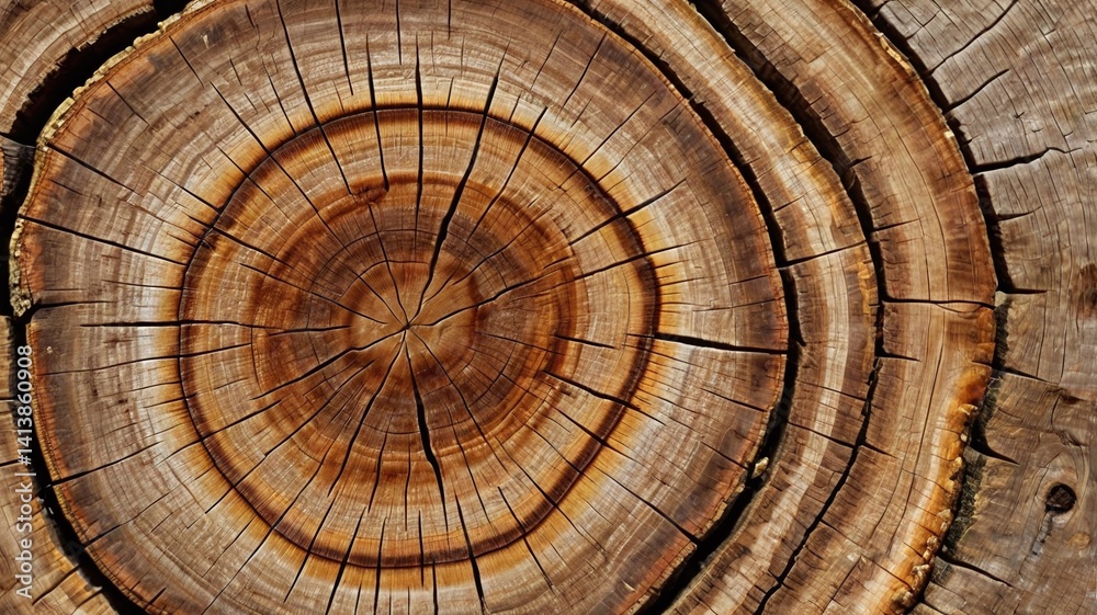 Tree rings old weathered wood texture with the cross section of a cut ...