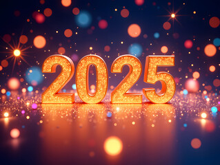 Poster - 2025 golden metal numbers 3d effect, new year number icon