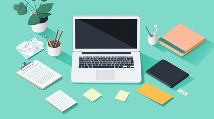 Minimalist office vector featuring a laptop