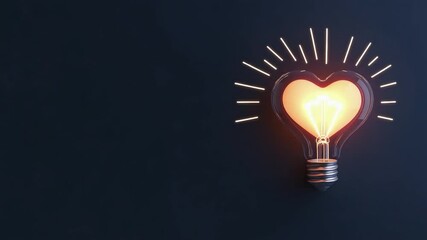 Poster - Heart Shaped Light Bulb Illuminating Concept of Love and Creativity in Dark Background