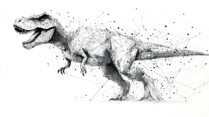 Digital T-Rex, polygonal art, white background, connection lines, technology concept