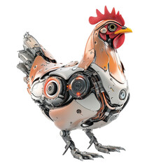 Poster - Robotic chicken stands proudly in a futuristic display on a Transparent background highlighting technological innovation, Robotic Chicken on PNG background High Tech Farming Concept, PNG background