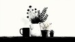 © BOJOShop - Stylish Black   White Potted Plants  Home Decor  Coffee Mug Still Life