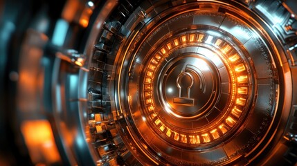 Poster - Abstract data vault secured with multi-layer encryption and authentication padlock graphic