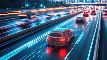 Poster - Abstract hologram showing digital acceleration from manual systems to AI-driven processes