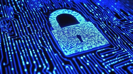 Poster - Abstract padlock on a touchscreen interface with fingerprint scan and biometric security overlay