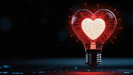 Poster - Creative Heart-Shaped Light Bulb Design for Love, Romance, Creativity, and Inspiration Concept Visuals and Graphics