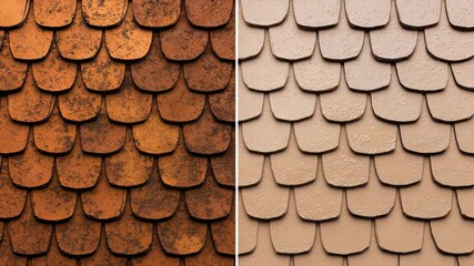 Poster - Textured Roof Shingles in Warm and Neutral Tones Showcasing Distinct Surface Patterns and Color Variations