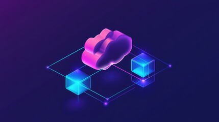 Poster - Glowing brain icon connected with cloud, automation, blockchain, and IoT nodes