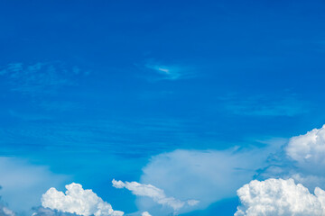 Naklejka na meble Panorama of cloud clear sky background for summer vacation concept at ocean and summer sea water with sunlight of beautiful cloudy