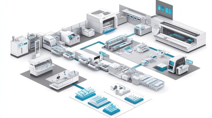 Poster - Laboratory with advanced biotech machines performing automated medical sample analysis