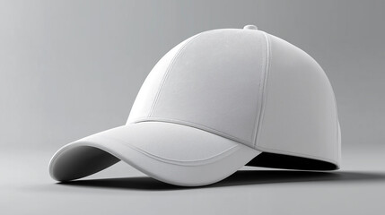 Poster - White baseball cap leaning on gray background representing casual style