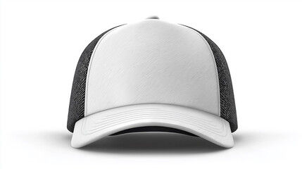 Poster - White trucker cap with black mesh on white background