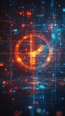 Poster - Abstract digital symbol, glowing in a network, data background.  Possible use technology concept