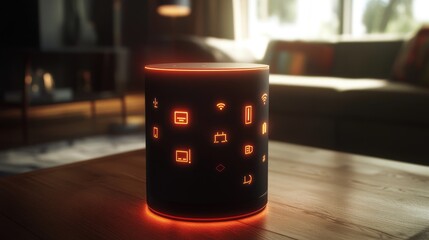 Poster - Voice-controlled home automation interface with glowing icons for different devices