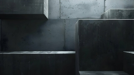 Poster - Abstract architectural composition constructed with various geometric concrete blocks