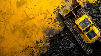 Poster - An overhead view of a yellow construction vehicle on a work site
