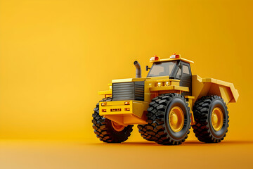 Poster - A bright yellow construction dump truck sitting on a background
