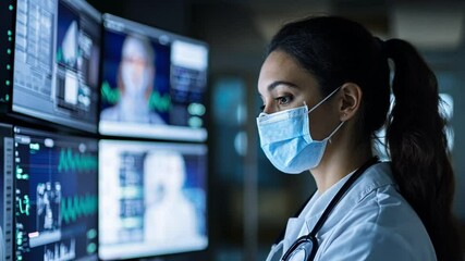 Poster - Medical professional analyzing patient data on multiple screens