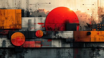Poster - Abstract expressionism with geometric elements and textured surfaces design