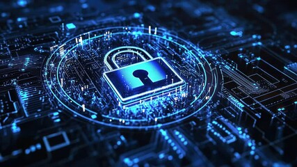 Poster - digital security concept with lock symbol over circuitry background