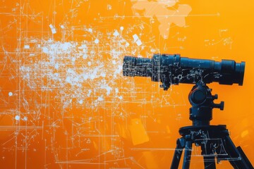 Poster - mathematical equations and scope scanning technology displayed against bright orange backdrop, scope