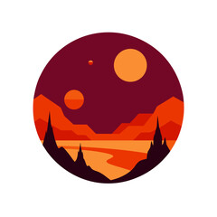 Wall Mural - landscape of alien world with twin suns silhouette