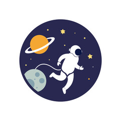 Wall Mural - floating astronaut silhouette among space orbs