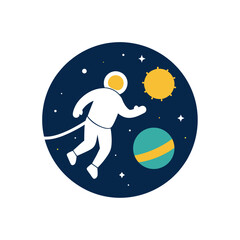 Wall Mural - astronaut silhouette floating near planets in space