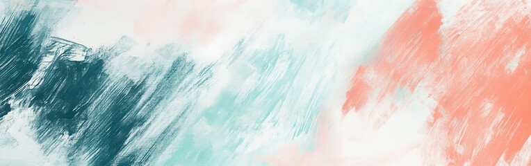 Leinwandbilder - Artistic Brushstroke Canvas: Teal, Turquoise, and Coral Paint Textures for Abstract Background Design