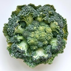 Poster - A fresh head of broccoli with a bright green crown, neatly arranged florets, and detailed texture against a plain background