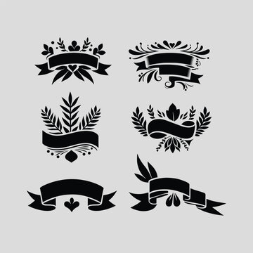 Silhouettes Ribbon Vector Illustrator Set .