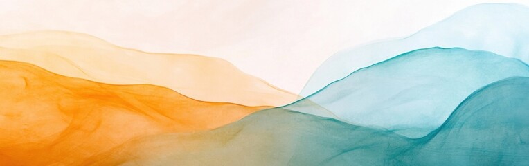Leinwandbilder - Abstract watercolor shapes overlap in soothing amber and teal tones on a white backdrop evoking peacefulness and fluidity