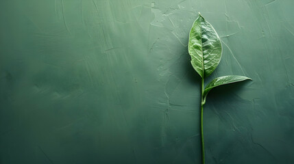 Poster - A single leaf stem displayed on an artistic textured green surface