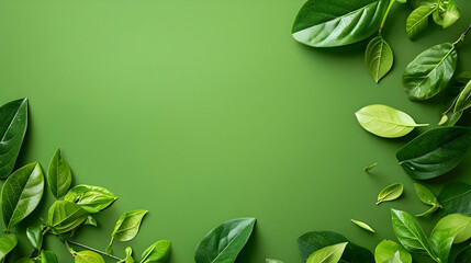 Poster - Green background decorated with vibrant green leaves in corners