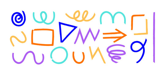 Fototapete - Collection of colorful doodle shapes and lines, Hand drawn doodles, Modern illustration. Flat design, Drawing abstract vector for banners, cards, social media, etc	