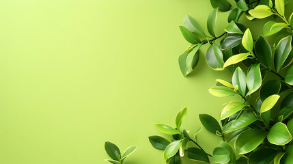 Poster - Lush green plant foliage with a lime green colored background