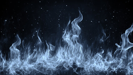 Wall Mural - texture of burn blue fire with particles embers. flames blaze fire flame overlays on isolated backgr