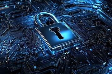 Poster - Digital data security lock on laptop screen symbolizes protection of information and privacy in technology, lock on laptop screen Digital data security concept