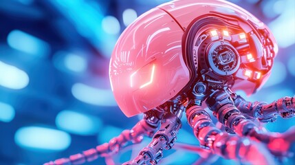 Poster - Futuristic robotic octopus with glowing lights in abstract setting