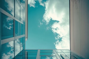 Poster - Timelapse capturing a clear sky with fluffy clouds over modern architecture, timelapse of the clear sky