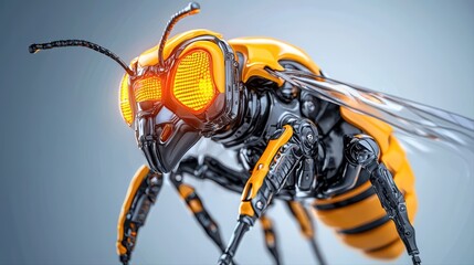 Poster - Futuristic robotic bee with orange accents and detailed features